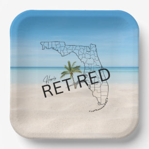Happily Retired Florida Tropical Beach & Palm Tree Paper Plates