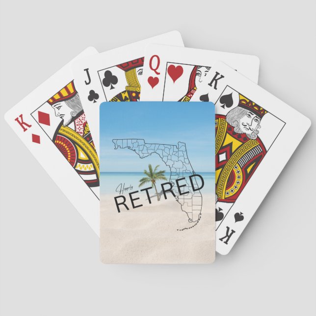 Happily Retired Florida Tropical Beach & Palm Tree Poker Cards (Back)