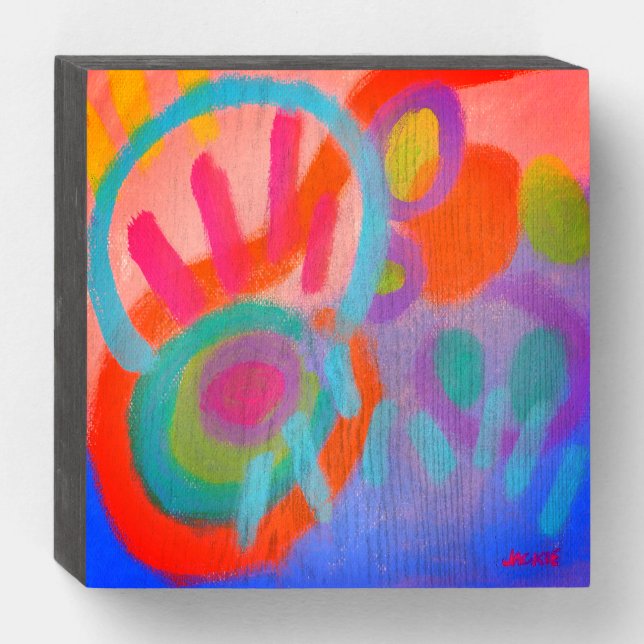 Happiness Abstract Acrylic Painting Wooden Box Sign (Front Horizontal)