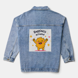 Happiness Activated – Cute Doodle Joy Character Denim Jacket