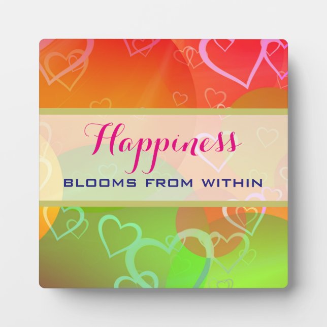 Happiness Blooms From Within -  Colorful Hearts Plaque (Front)