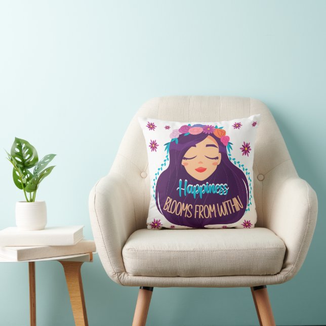 Happiness Blooms From Within Throw Pillow (Chair)