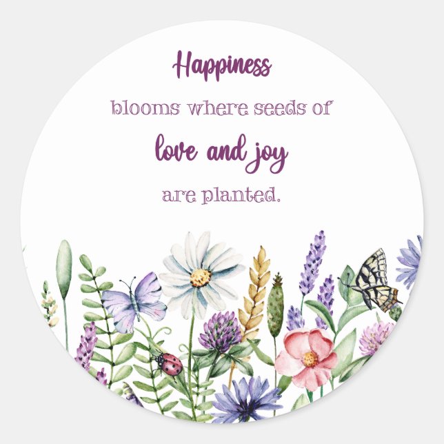Happiness Blooms Watercolour Flowers Round Sticker (Front)