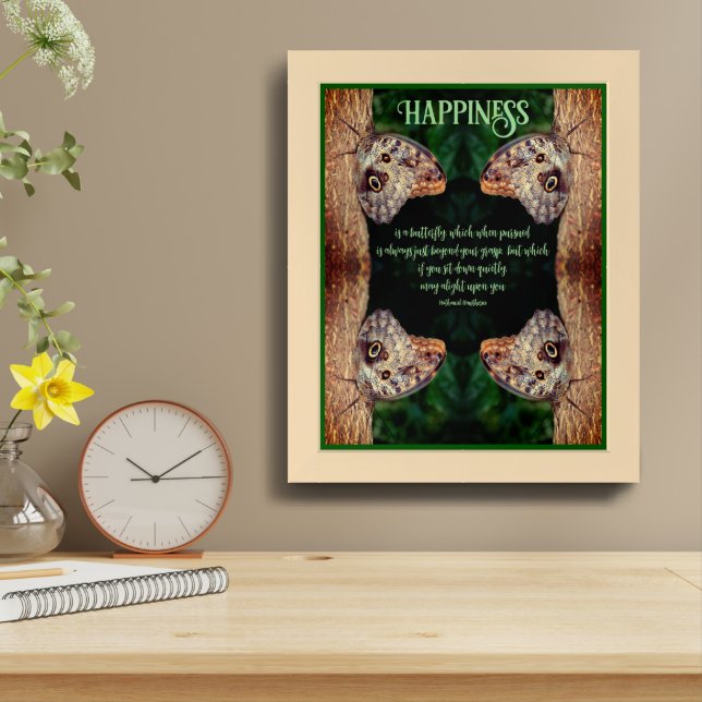 Happiness Brown Butterfly Inspirational Framed Art (Table Top)