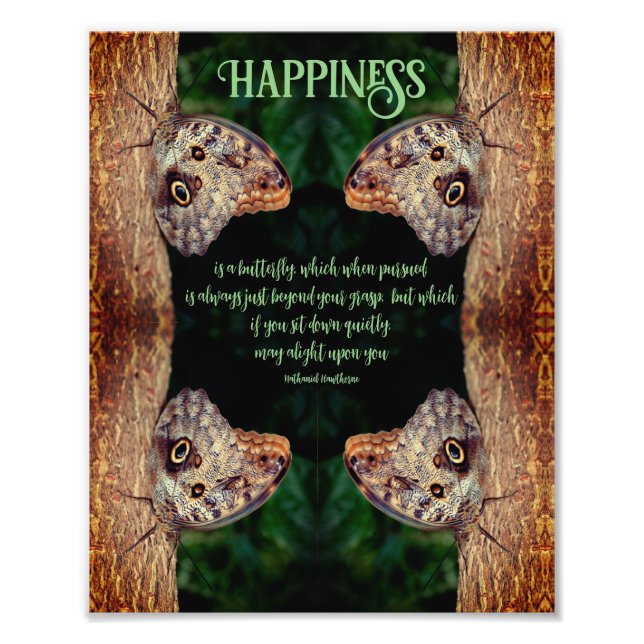 Happiness Brown Butterfly Inspirational Quote 8x10 Photo Print (Front)