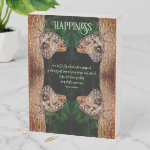 Happiness Brown Butterfly Inspirational Quote Wooden Box Sign