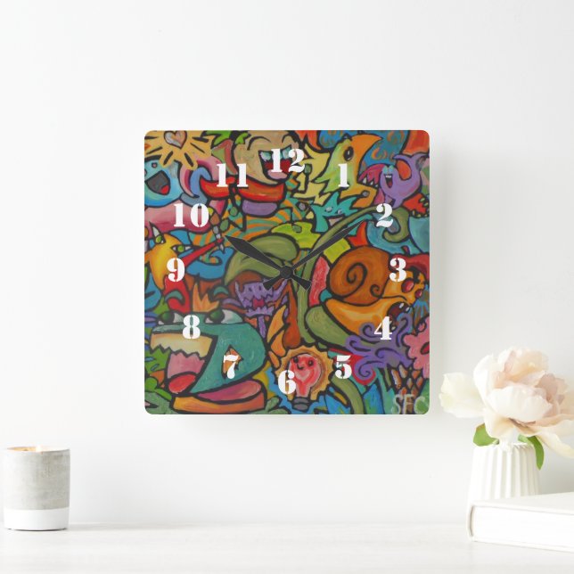 Happiness By Squid Fear City Square Wall Clock (Home)