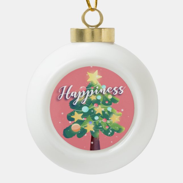 Happiness Carton Christmas Tree Pink Ornament (Front)