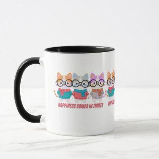 Happiness Comes in Threes Cute Cat Trio Tee Mug