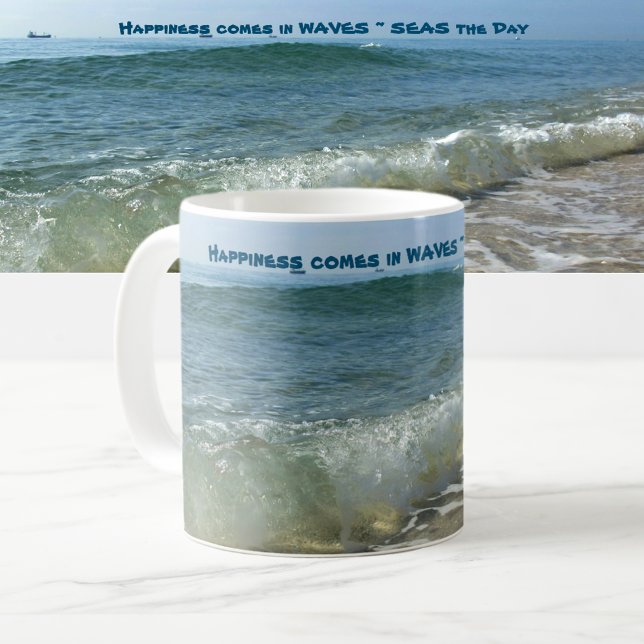Happiness Comes in Waves Breaking Surf Coffee Mug (Creator Uploaded)
