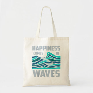 Happiness Comes In Waves Cool Vintage Wave Surfer Tote Bag
