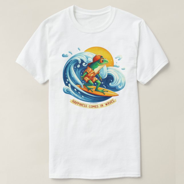 Happiness Comes In Waves Graphic Quote T-Shirt  (Design Front)