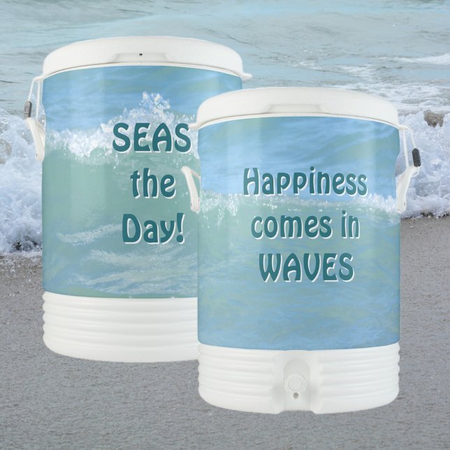Happiness comes in WAVES Nautical Beach Boating Beverage Cooler (Creator Uploaded)