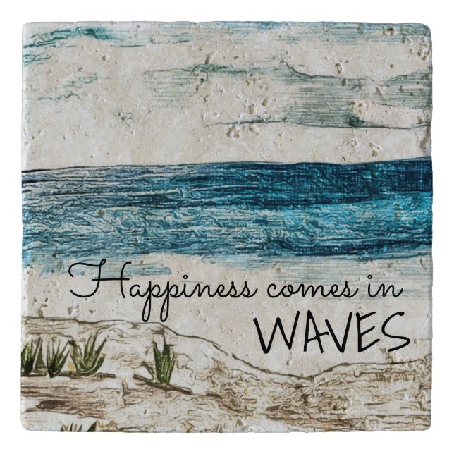 Happiness comes in waves - Ocean Art Trivet (Front)