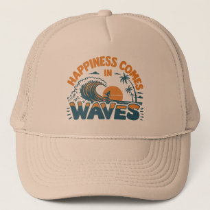 Happiness Comes in Waves Retro Beach Trucker Hat