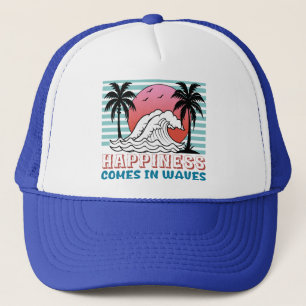 Happiness Comes in Waves Retro Beach Trucker Hat