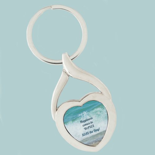 Happiness Comes in Waves Seas the Day Keychain