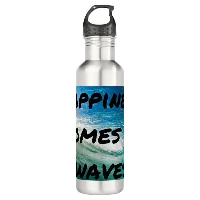 Happiness Comes In Waves Stainless Steel Water Bottle (Front)