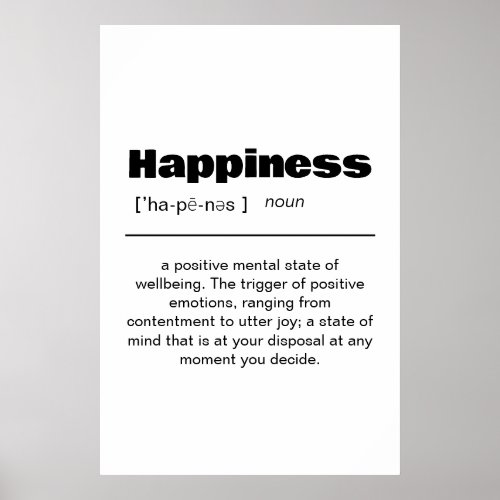 Happiness Definition Poster _ Inspirational Wall A