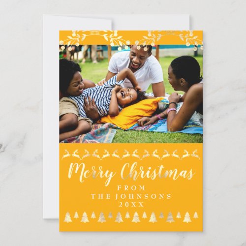Happiness Family Photo Hot Yellow Gold Merry Holiday Card
