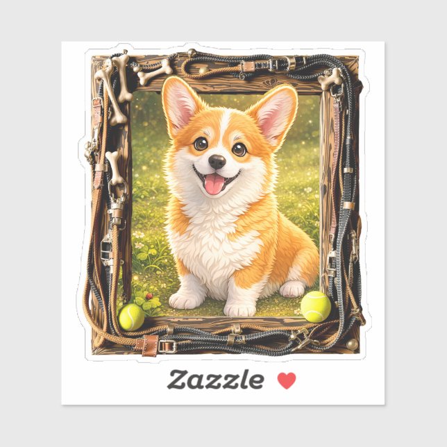 Happiness, Framed - Corgi Pup Sticker (Sheet)