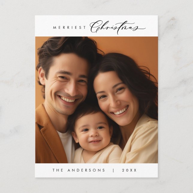 Happiness Greeting Merriest Christmas Family Photo Postcard (Front)
