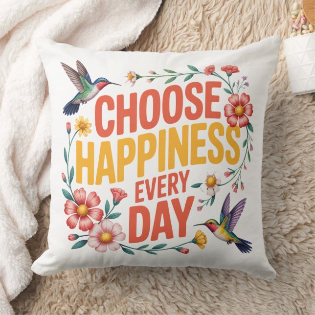 Happiness Hummingbirds Throw Pillow (Blanket)