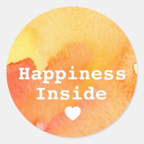 Happiness Inside Heart Orange Positive Words Classic Round Sticker