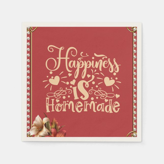 Happiness inspirational Quote Elegant Pearl Border Napkins (Front)