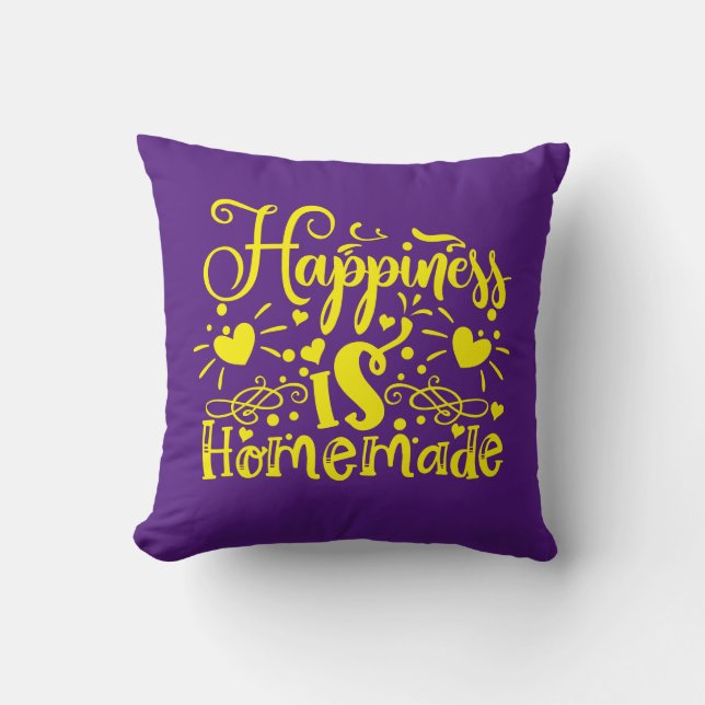 Happiness inspirational Quote Purple Yellow Throw Pillow (Front)