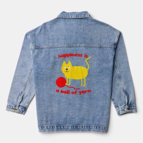 Happiness Is A Ball Of Yarn Adorable Zen Kitty Cat Denim Jacket