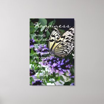 Happiness Is A Butterfly Typography Garden Quote Canvas Print by MaeHemm at Zazzle