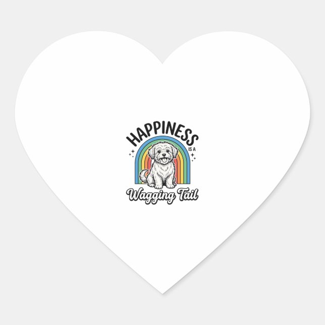 Happiness Is a Wagging Tail Dog Lover Design_1 Heart Sticker (Front)
