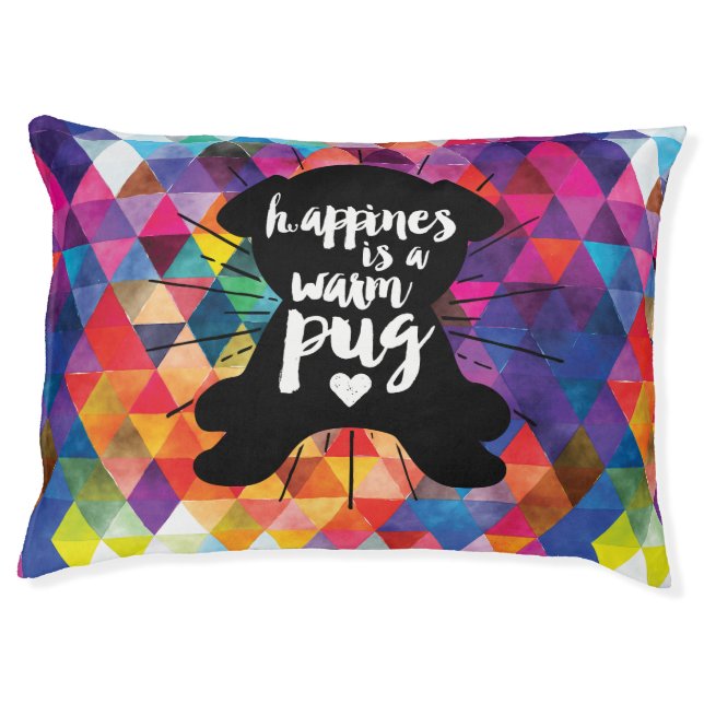 Happiness Is A Warm Pug Colorful Dog Pet Bed (Front)