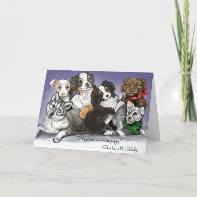 Happiness is a warm Puppy Christmas Holiday Card (Front)
