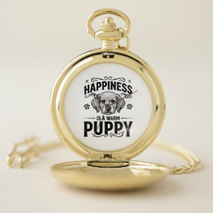 Happiness Is A Warm Puppy Vintage Dog Shirt Design Pocket Watch