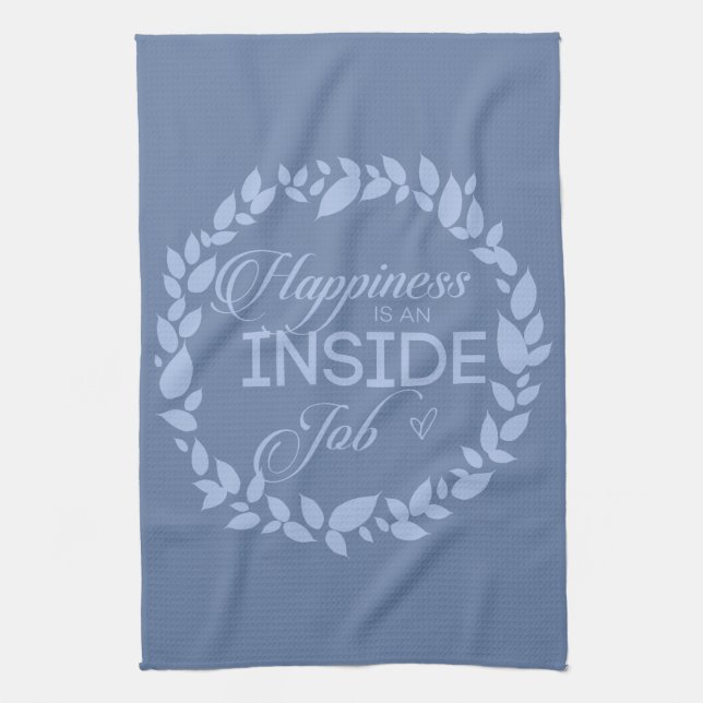 Happiness Is An Inside Job Blue Wreath Kitchen Towel (Vertical)
