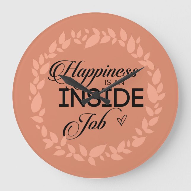 Happiness Is An Inside Job Blush Wreath Large Clock (Front)