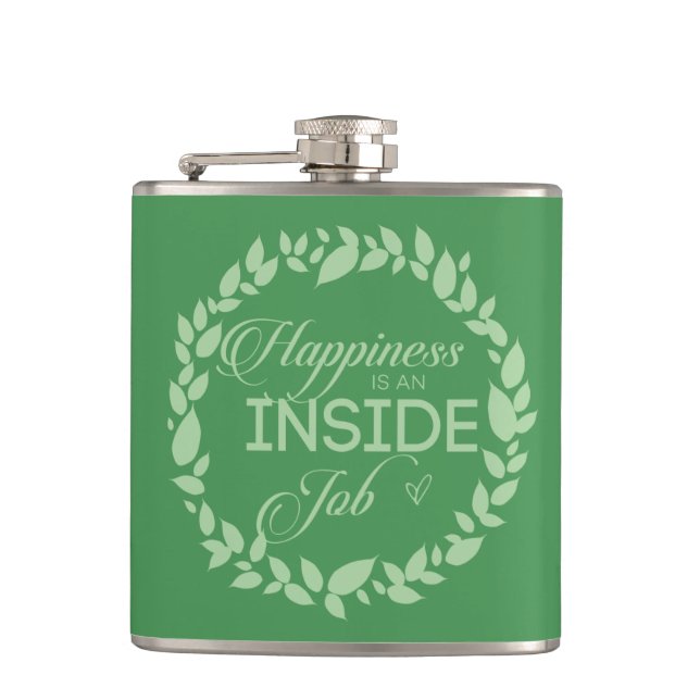 Happiness Is An Inside Job Green Wreath Flask (Front)