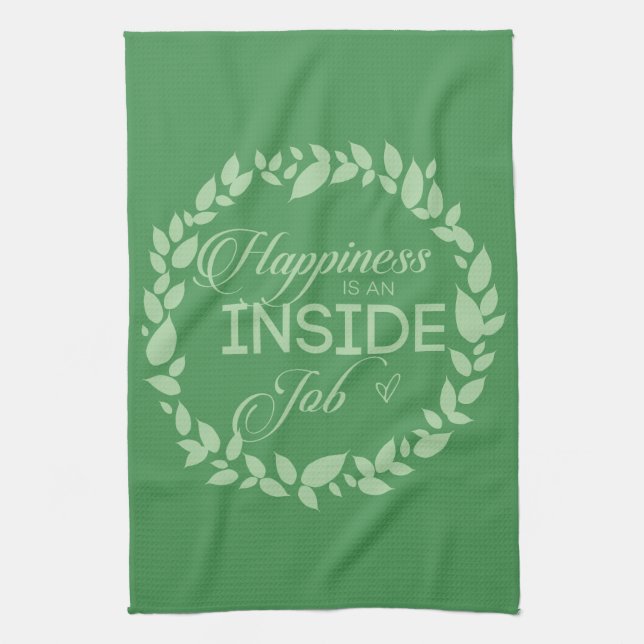 Happiness Is An Inside Job Green Wreath Kitchen Towel (Vertical)