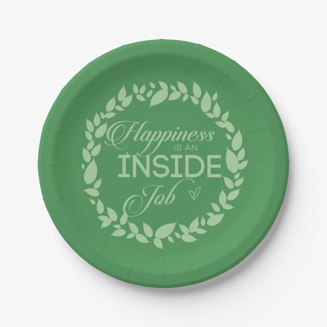 Happiness Is An Inside Job Green Wreath Paper Plat Plates (Front)