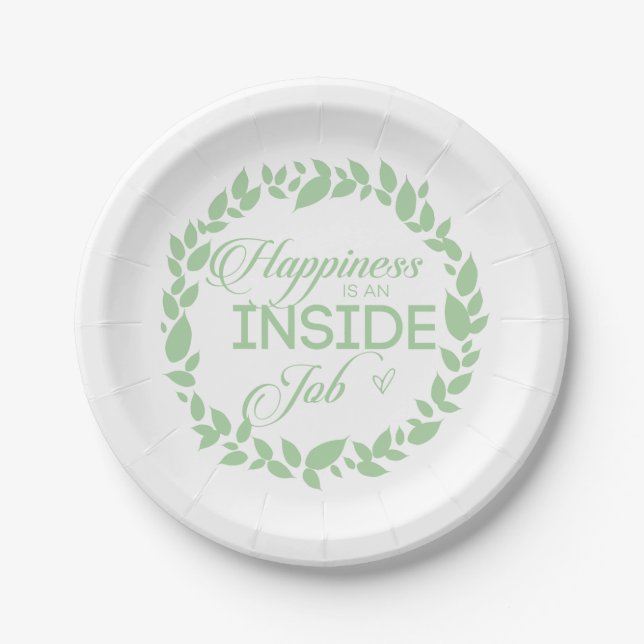 Happiness Is An Inside Job Green Wreath Paper Plates (Front)