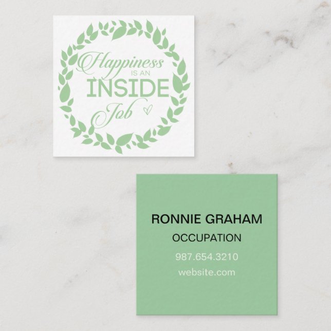 Happiness Is An Inside Job Green Wreath Square Business Card (Front/Back)
