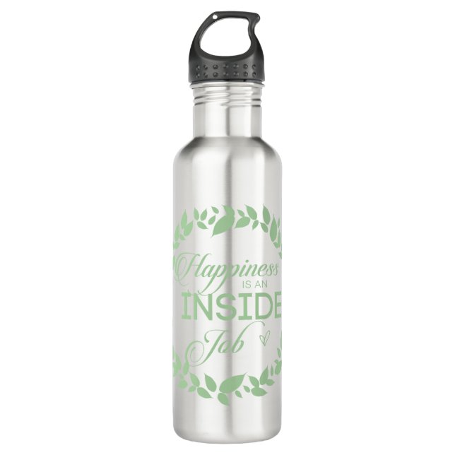 Happiness Is An Inside Job Green Wreath Stainless Steel Water Bottle (Front)