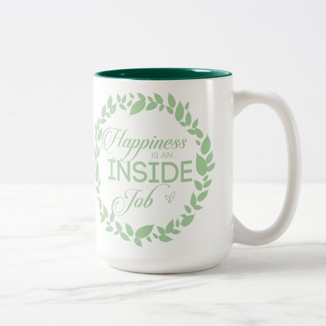 Happiness Is An Inside Job Green Wreath Two-Tone Coffee Mug (Right)