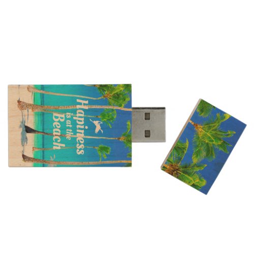 Happiness is at the Beach USB Wooden Flash Drive