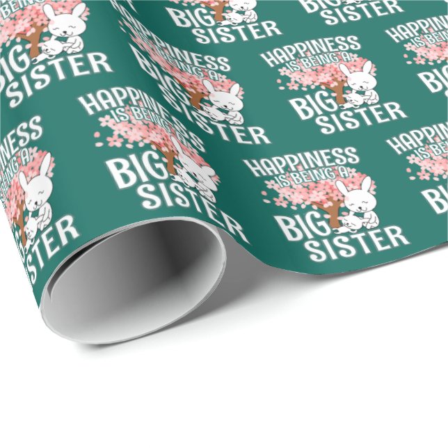 Happiness is Being a Big Sister - Bunny Wrapping Paper (Roll Corner)