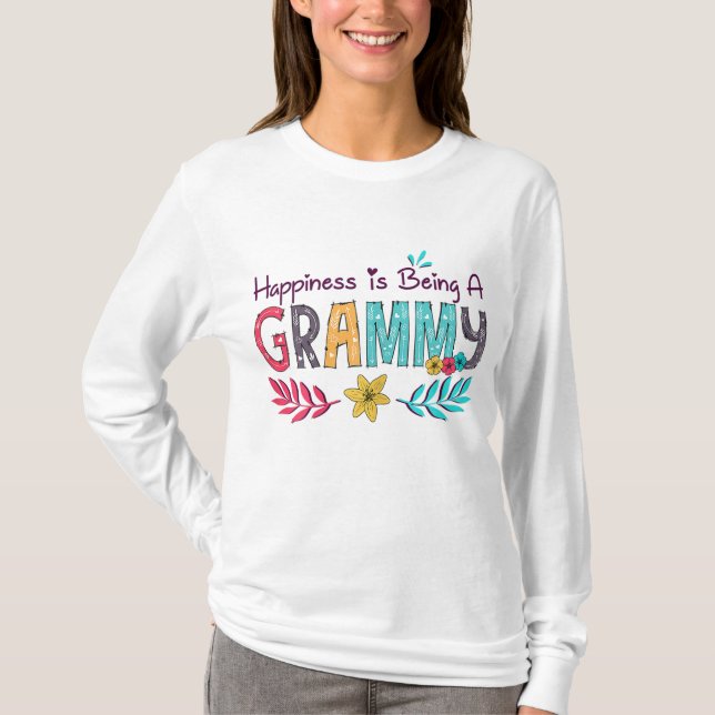 Happiness is being a Grammy Floral Decoration Gran T-Shirt (Front)
