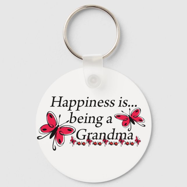 Happiness Is Being A Grandma BUTTERFLY Keychain (Front)