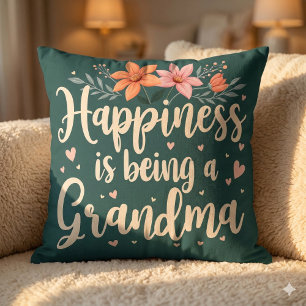  Happiness is Being a Grandma Floral Cottagecore Throw Pillow